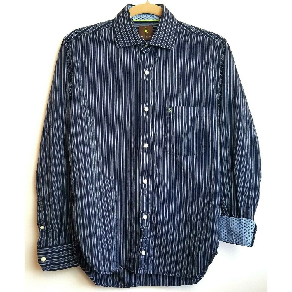Tailorbyrd Mens Navy White Striped Button Shirt S‎ Flip Cuff Preppy Classic